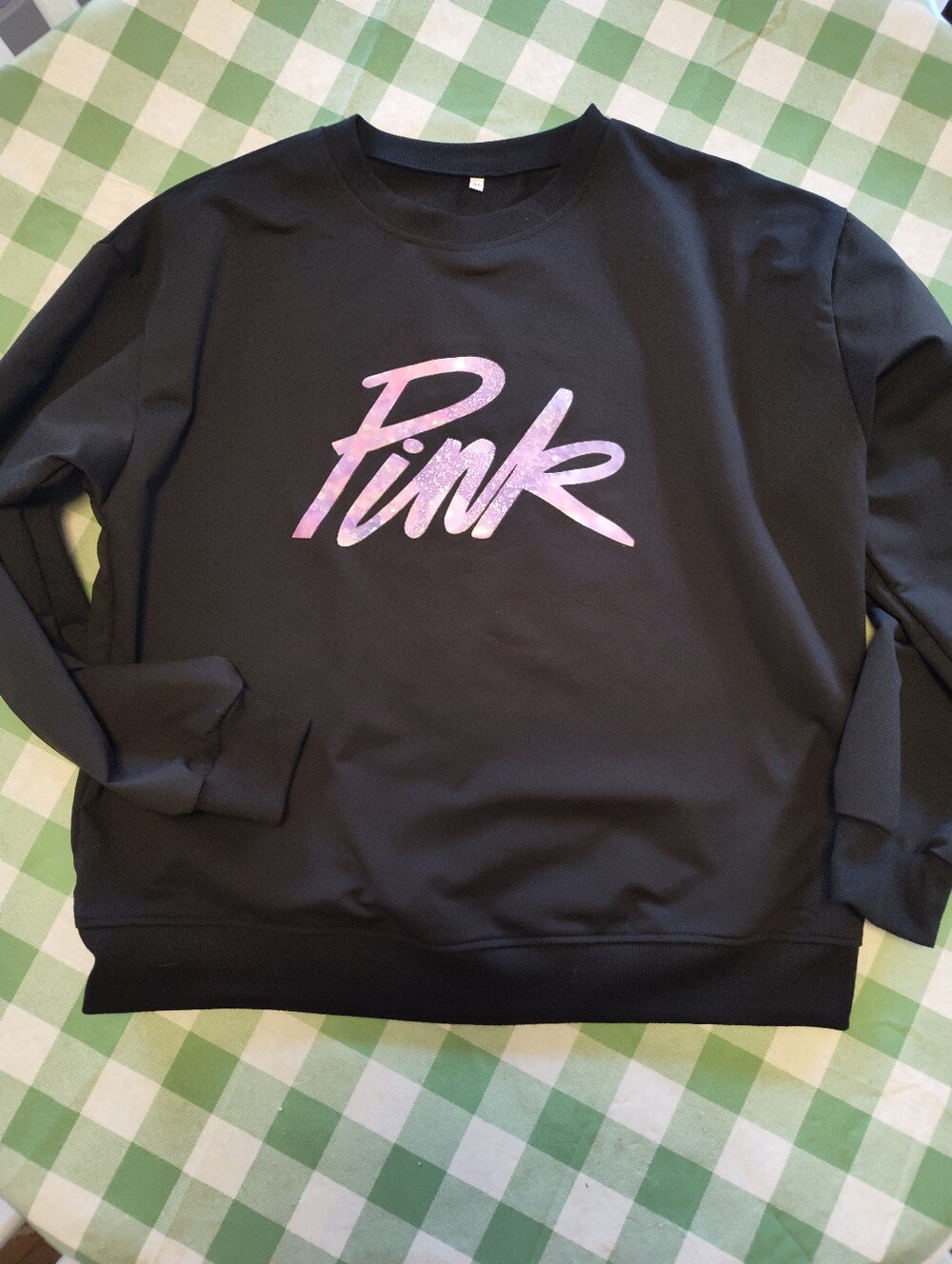 PINK  Black Crewneck Long sleeve with Pink Script Size XL